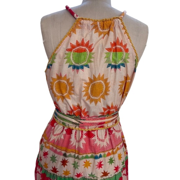 NEW Farm Rio Rainbow Sunset Halter Maxi Bow Dress Size M Cotton Crochet Trim - Picture 6 of 11